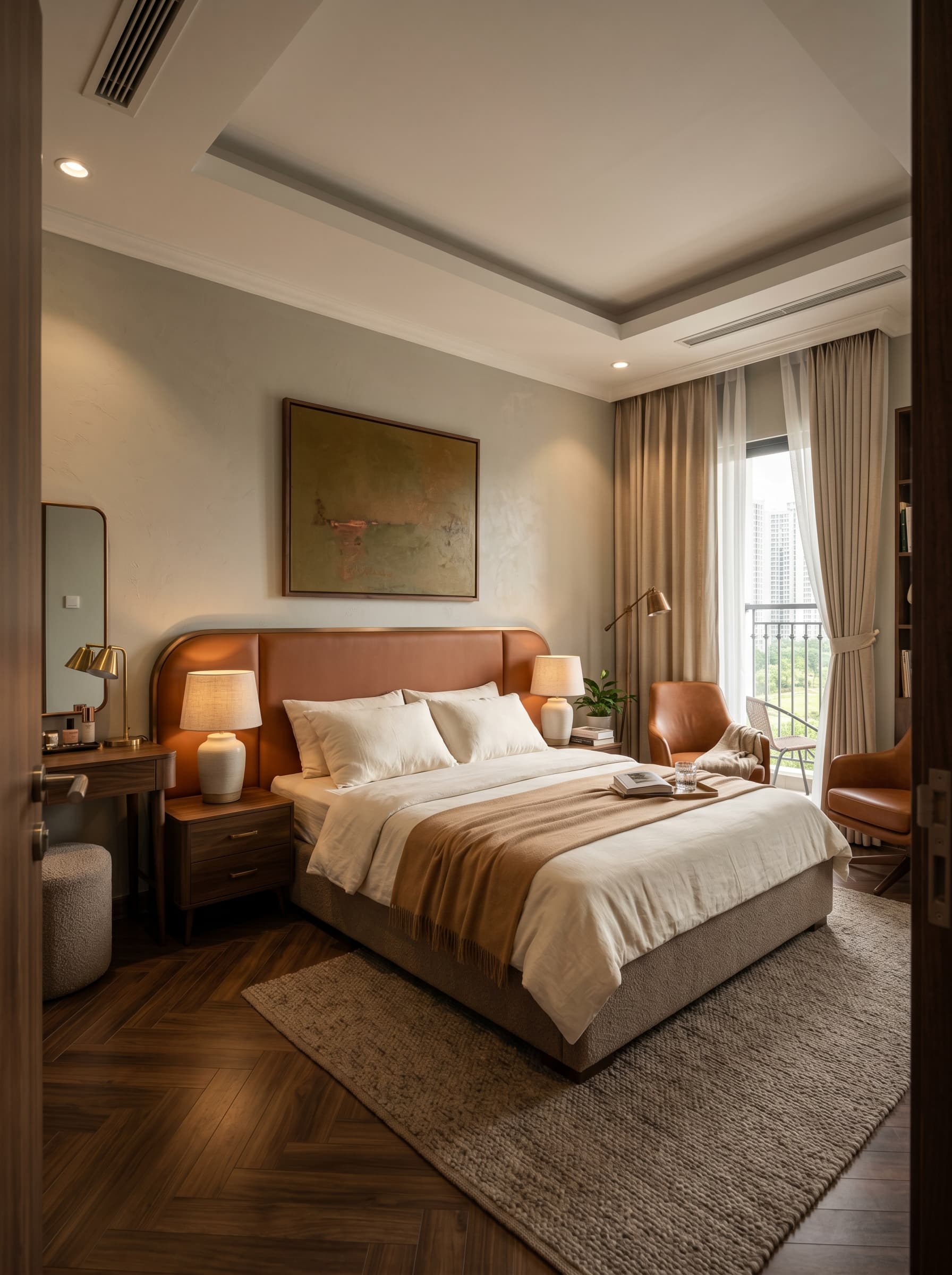 1 PN 48m² — Phòng ngủ master — Modern Luxury (Natural Warm)