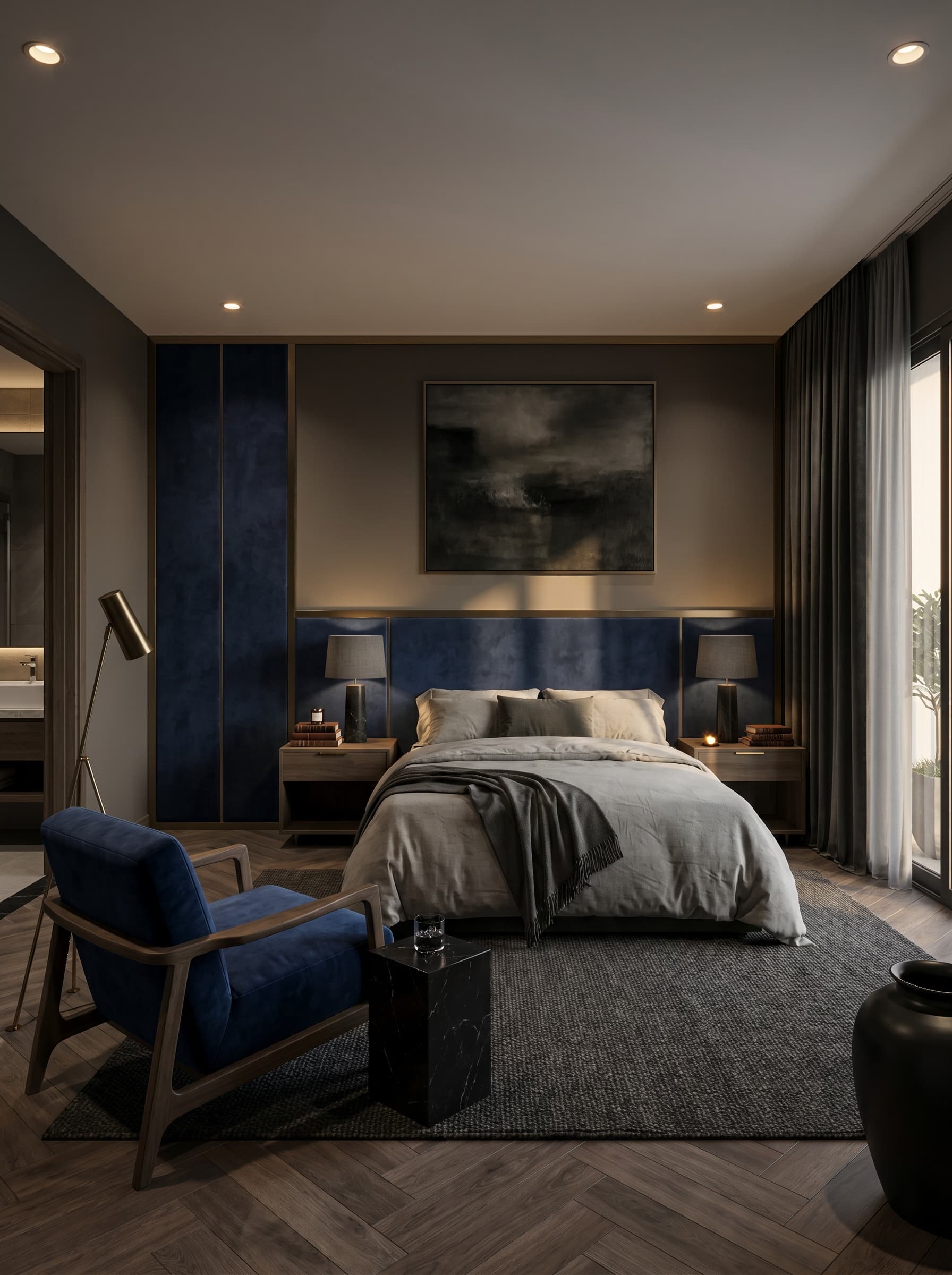 3 PN 95m² — Phòng ngủ master — Modern Luxury (Dark Drama)